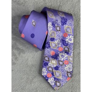Robert Graham Silk Tie Mens OS Purple Floral Medallion Wide Designer Made in USA
